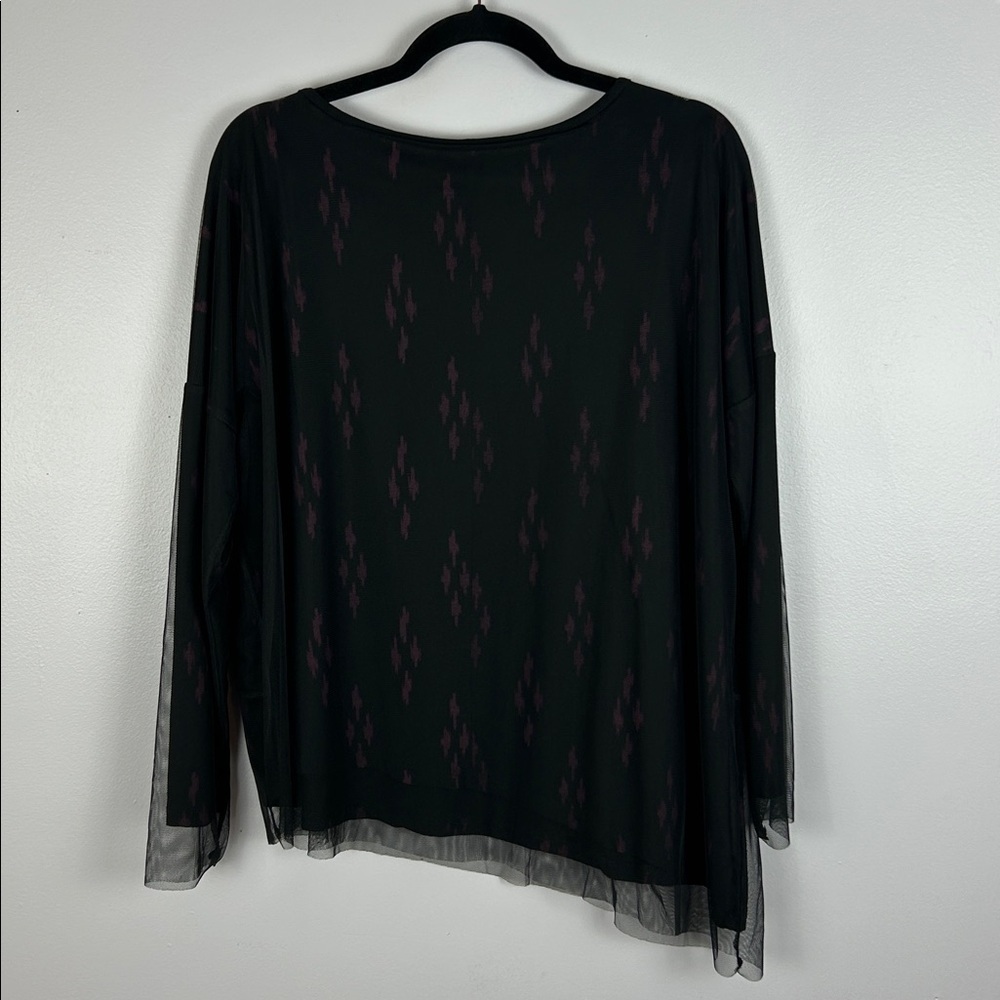 Kozan Black Mesh Top Sheer Overlay Tunic Long Sleeve Stretch Size Medium - Picture 13 of 14